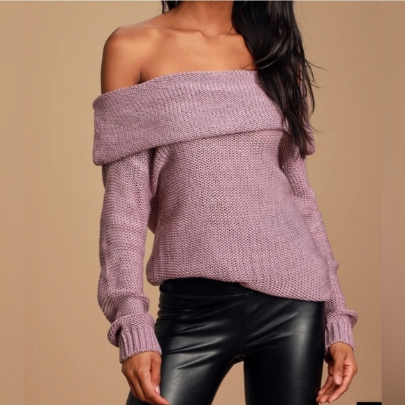 Lulus Daveny Dusty Lavender Off-the-Shoulder Knit Sweater Women's Size Small EUC - Picture 1 of 16